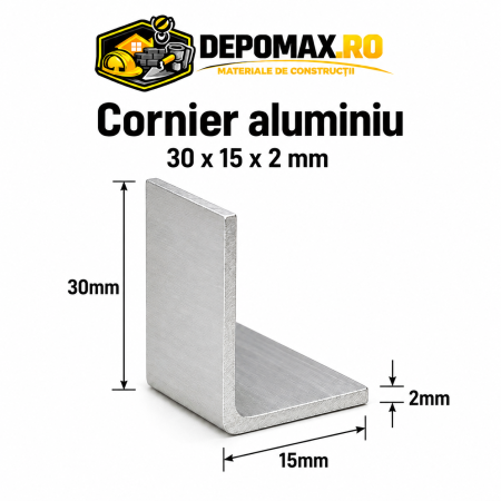 Cornier aluminiu 30 x 15 x 2 mm, 6 metri (EN AW-6060)